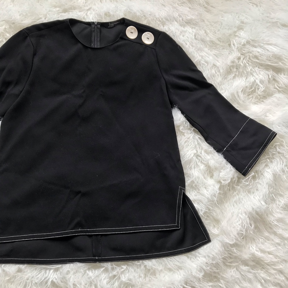 ZARA WOMAN BLACK PEPLUM SLEEVE TOP - Picture 4 of 8